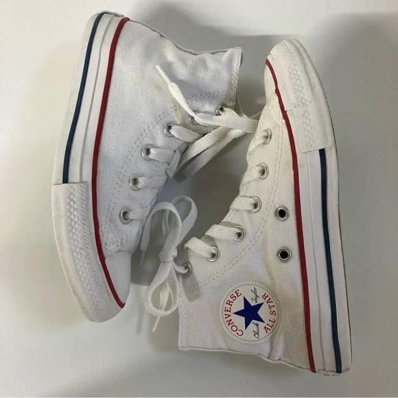 Converse Chuck Taylor All Star White Canvas High-Tops with Red and Blue Accents - Picture 10 of 16